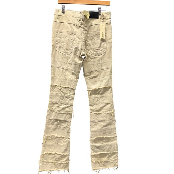 Taker Stacked Jeans Mens 30 (31x34 ACTUAL) Cream Flare Fit Distressed Denim NEW - Picture 3 of 12